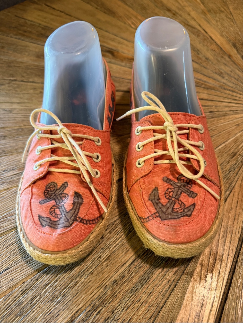 Vans Y2K Surf Siders Espadrille Boat Shoes Womens 7 Coral Nautical Anchor Canvas